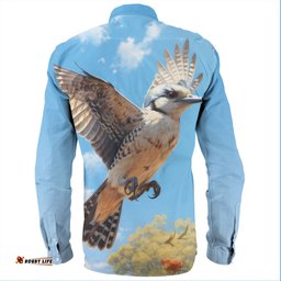 Australia Kookaburra Long Sleeve Button Shirts - Flying Kookaburra with Blue Sky Long Sleeve Button Shirts
