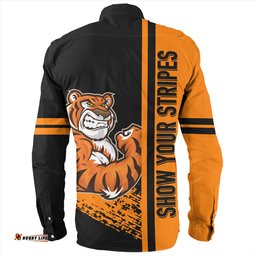 Wests Tigers Long Sleeve Button Shirt - Tigers Mascot Quater Style