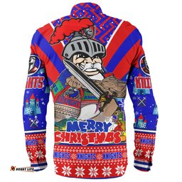 Newcastle Knights Christmas Custom Long Sleeve Button Shirt - Newcastle Knights Santa Aussie Big Things Long Sleeve Button Shirt