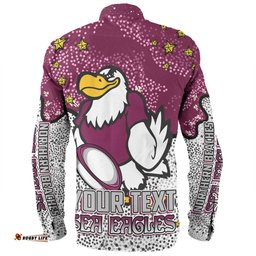 Manly Warringah Sea Eagles Long Sleeve Button Shirt - Team With Dot And Star Patterns For Tough Fan Long Sleeve Button Shirt