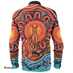 Australia Long Sleeve Button Shirt Aboriginal Inspired Kangaroo Dreaming Dot Painting Pattern
