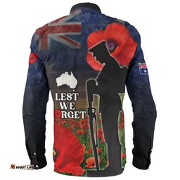 Australia Long Sleeve Button Shirt - Custom Anzac Day Lest We Forget Red Poppies