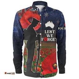 Australia Long Sleeve Button Shirt - Custom Anzac Day Lest We Forget Red Poppies