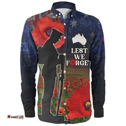 Australia Long Sleeve Button Shirt - Custom Anzac Day Lest We Forget Red Poppies
