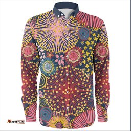 Australia Blooming Bright Flowers Long Sleeve Button Shirts - Blooming Bright Flowers Meadow Seamless Art Inspired Long Sleeve Button Shirts