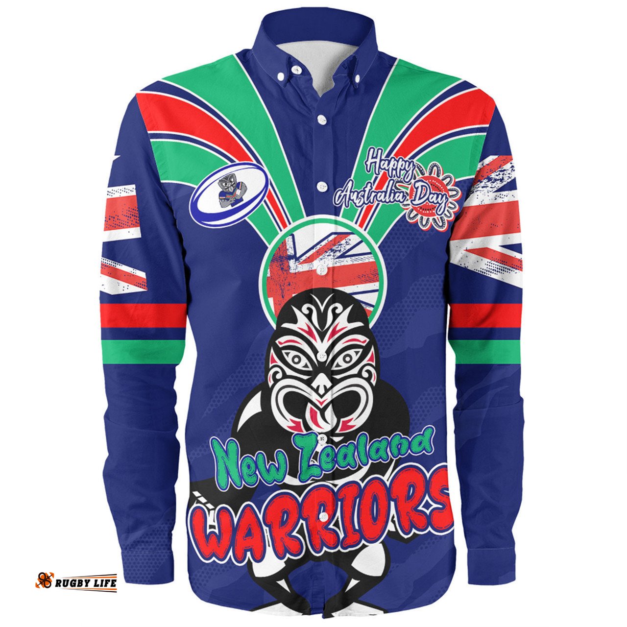 New Zealand Warriors Long Sleeve Button Shirt - Happy Australia Day We Are One And Free