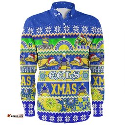 Parramatta Eels Christmas Aboriginal Custom Long Sleeve Button Shirt - Indigenous Knitted Ugly Xmas Style Long Sleeve Button Shirt