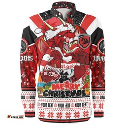 St. George Illawarra Dragons Christmas Custom Long Sleeve Button Shirt - Dragons Santa Aussie Big Things Long Sleeve Button Shirt