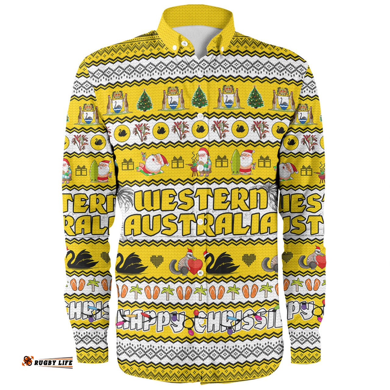 Western Australia Christmas Custom Long Sleeve Button Shirt - Happy Chrissie Ugly Style Long Sleeve Button Shirt