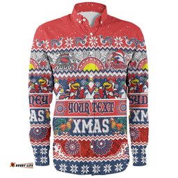 Sydney Roosters Christmas Aboriginal Custom Long Sleeve Button Shirt - Indigenous Knitted Ugly Xmas Style Long Sleeve Button Shirt