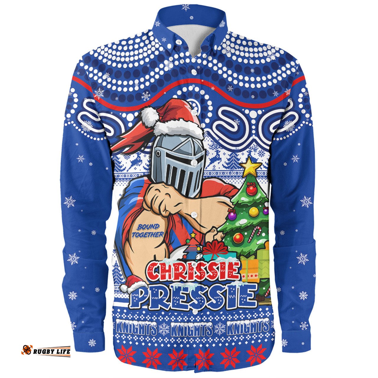 Newcastle Knights Long Sleeve Button Shirt Aussie Ugly Christmas For Die Hard Fan Supporters