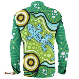 Australia Aboriginal Inspired Long Sleeve Button Shirt - Aboriginal Goanna Art Long Sleeve Button Shirt