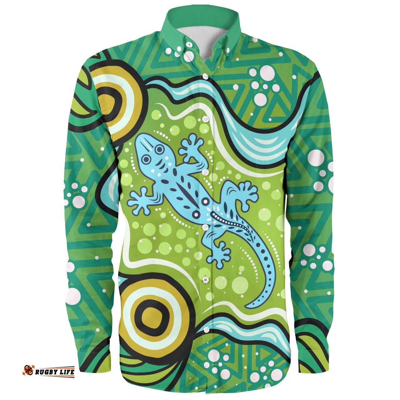 Australia Aboriginal Inspired Long Sleeve Button Shirt - Aboriginal Goanna Art Long Sleeve Button Shirt