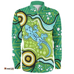 Australia Aboriginal Inspired Long Sleeve Button Shirt - Aboriginal Goanna Art Long Sleeve Button Shirt