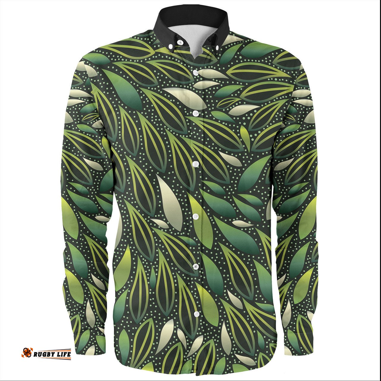 Australia Aboriginal Long Sleeve Button Shirts - Green Bush Leaves Seamless Long Sleeve Button Shirts