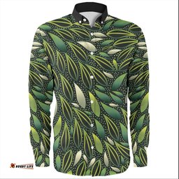 Australia Aboriginal Long Sleeve Button Shirts - Green Bush Leaves Seamless Long Sleeve Button Shirts
