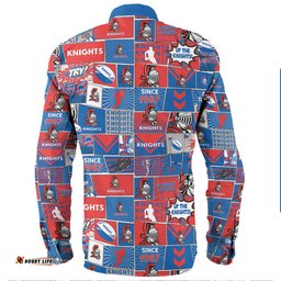 Newcastle Knights Sport Long Sleeve Button Shirt - Team Of Us Die Hard Fan Supporters Comic Style
