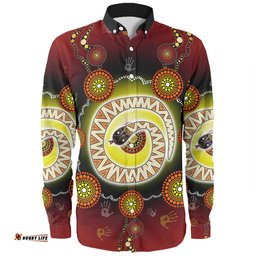 Australia Aboriginal Custom Long Sleeve Button Shirt - The Rainbow Serpent Dreaming Spirit Art Long Sleeve Button Shirt