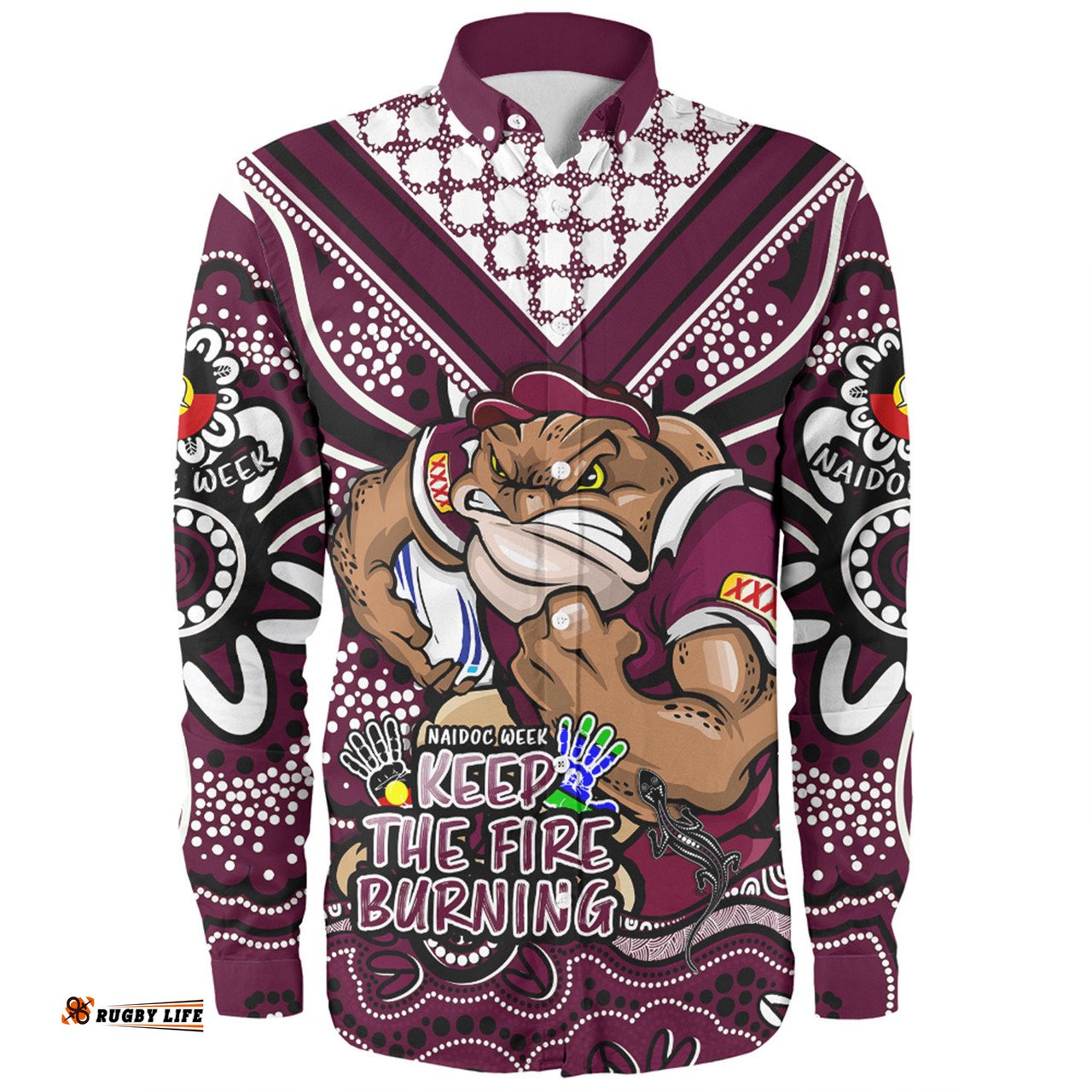 Queensland Maroons Long Sleeve Button Shirt Aboriginal Inspired Naidoc Week Custom For Die Hard Fan Supporters