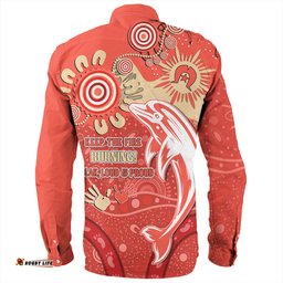 Redcliffe Dolphins Long Sleeve Button Shirt Aboriginal Indigenous Naidoc Week Dreamtime Dot Painting With Flag