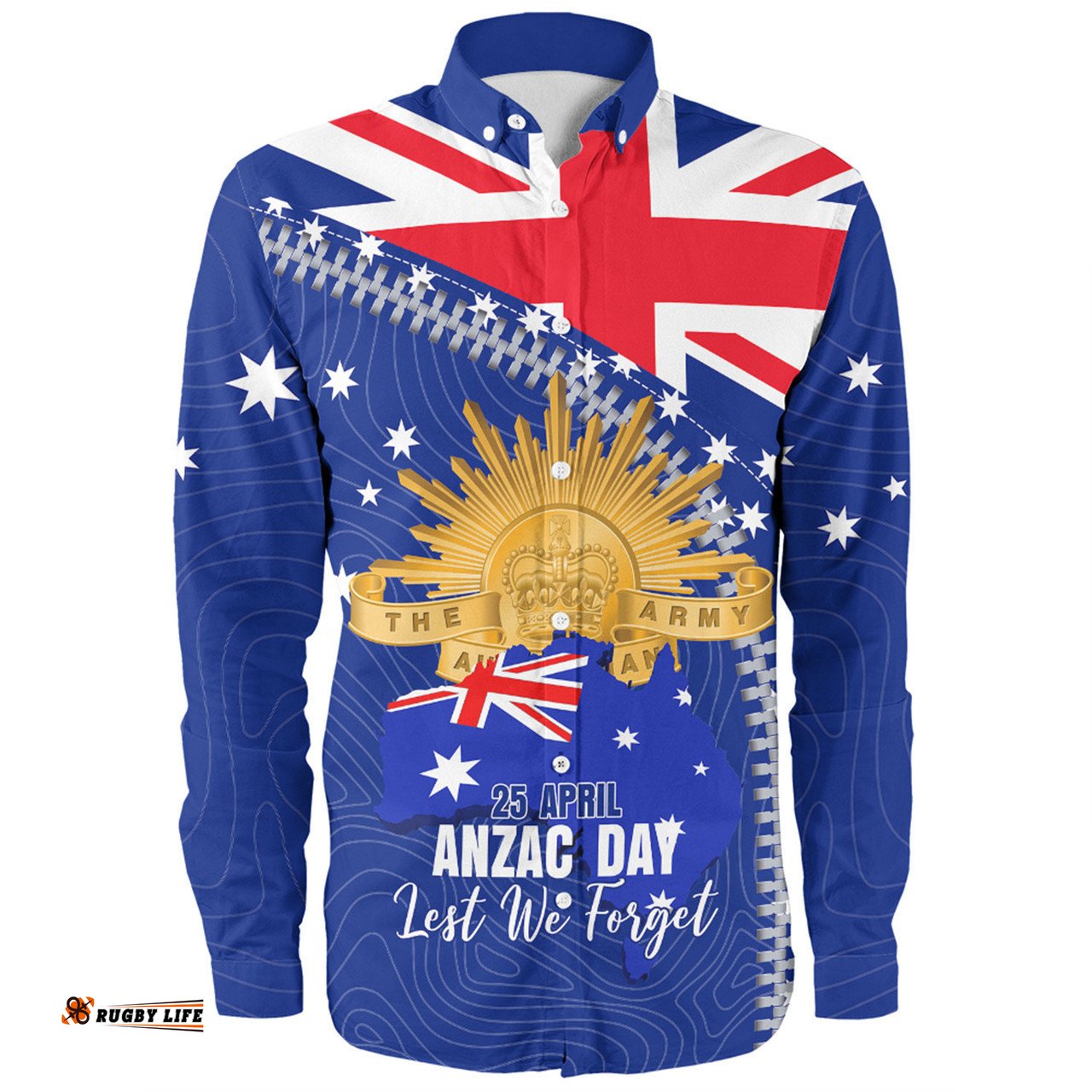 Australia Long Sleeve Button Shirt - Anzac Day Lest We Forget Australia Flag
