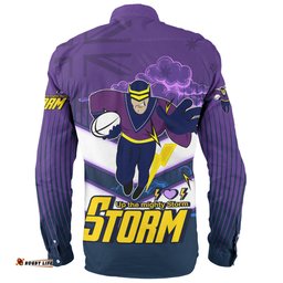 Melbourne Storm Long Sleeve Button Shirt - Melbourne Storm Mascot With Australia Flag