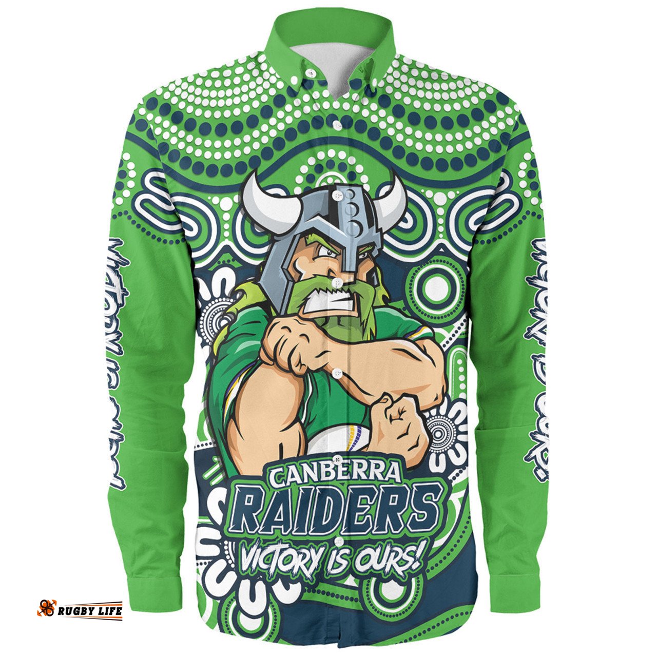Canberra Raiders Long Sleeve Button Shirt Aboriginal Inspired Tough Fan Rugby For Life