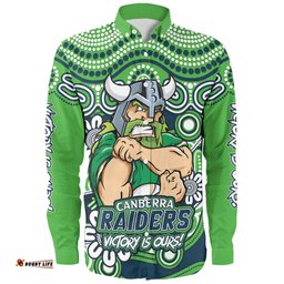 Canberra Raiders Long Sleeve Button Shirt Aboriginal Inspired Tough Fan Rugby For Life