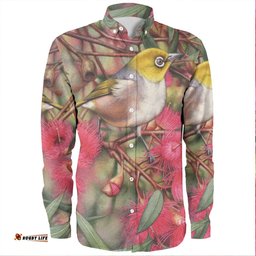 Australia Silvereye Long Sleeve Button Shirts - Silvereye and Gum Blossom Long Sleeve Button Shirts