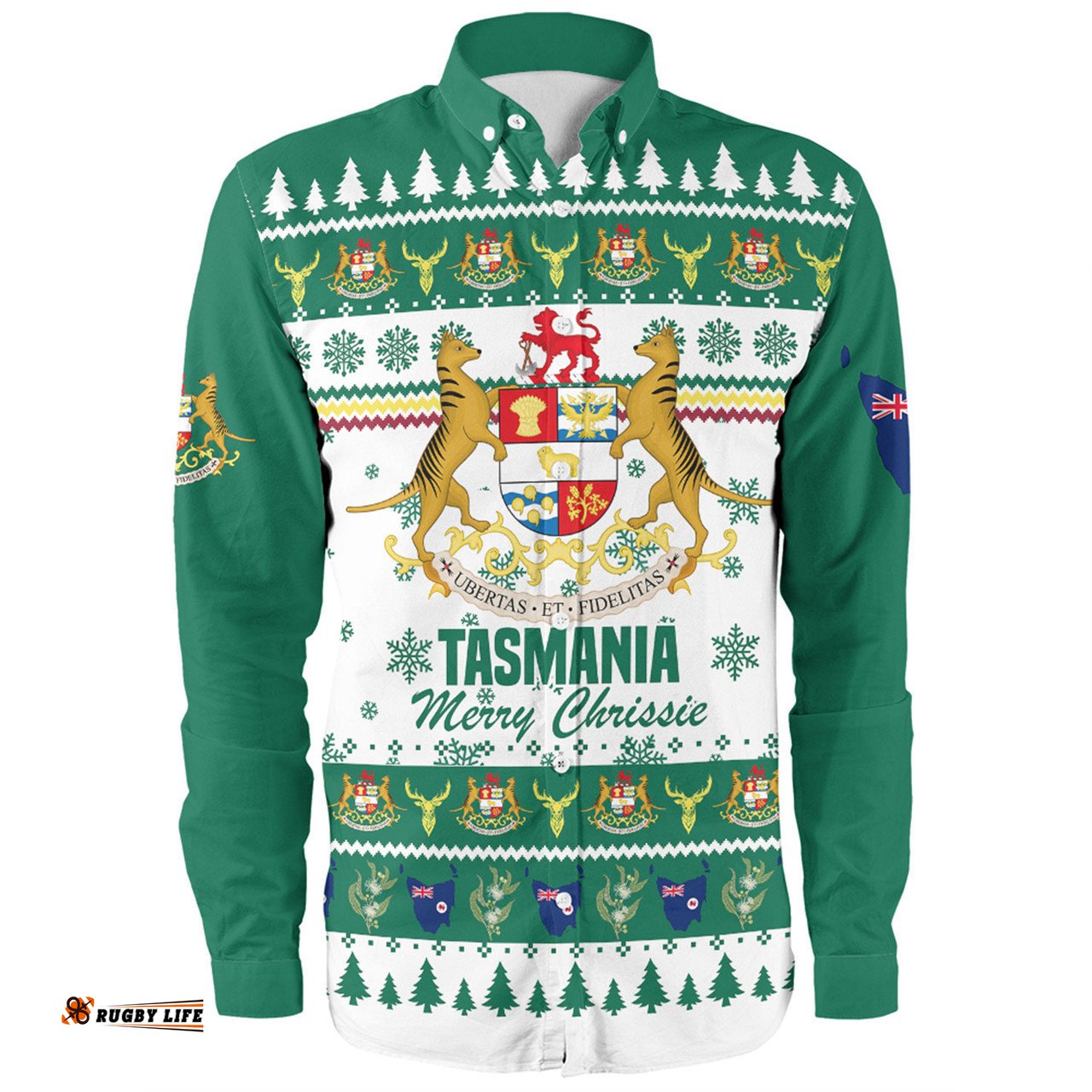 Tasmania Christmas Long Sleeve Button Shirt - Merry Chrissie Long Sleeve Button Shirt