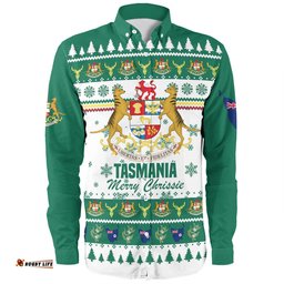 Tasmania Christmas Long Sleeve Button Shirt - Merry Chrissie Long Sleeve Button Shirt