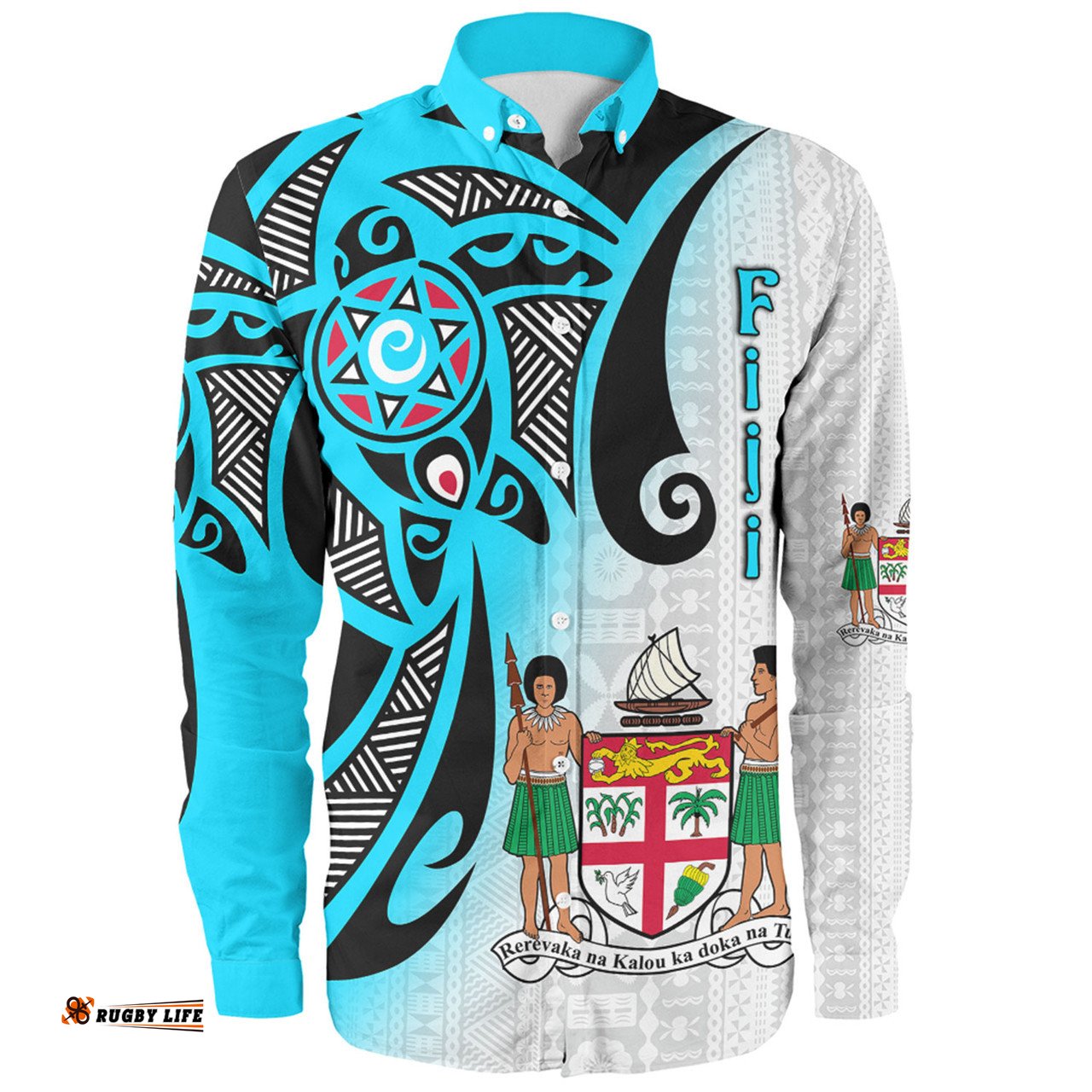Australia South Sea Islanders Long Sleeve Button Shirt - Fiji With Polynesian Tapa Patterns And Coat Of Arms Symbol Long Sleeve Button Shirt