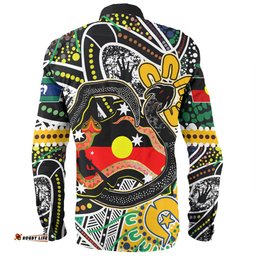 Australia Rainbow Serpent Aboriginal Long Sleeve Button Shirt - Dreamtime Rainbow Serpent Creates Australia Long Sleeve Button Shirt