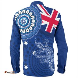 Australia Long Sleeve Button Shirt Flag With Lizard Aboriginal