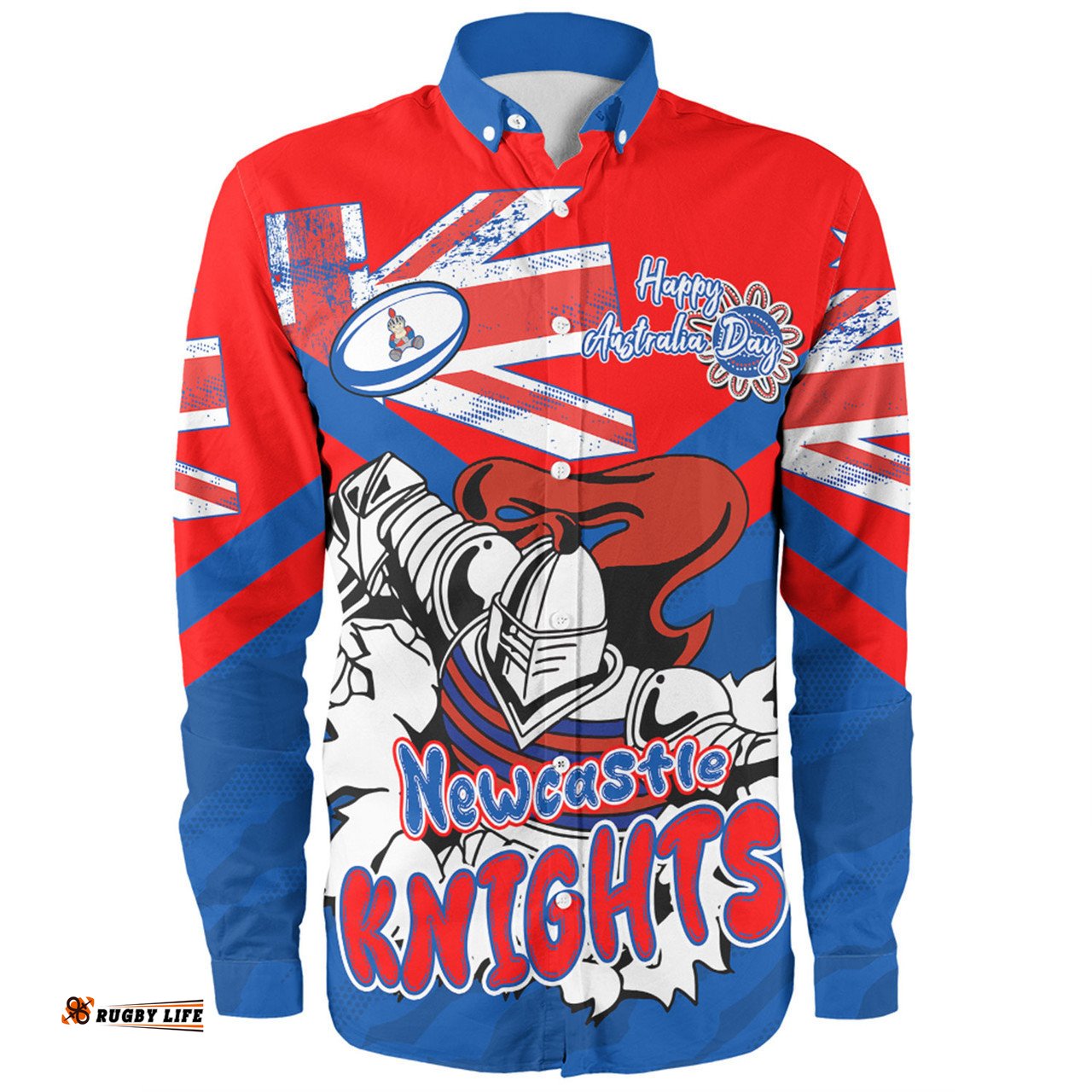 Newcastle Knights Long Sleeve Button Shirt - Happy Australia Day We Are One And Free