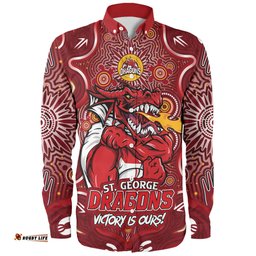 St. George Illawarra Dragons Long Sleeve Button Shirt Aboriginal Pattern Inspired Victory Is Ours
