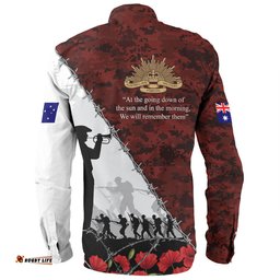Australia Long Sleeve Button Shirt - Anzac Day Poppy Flower And Barbed Wire
