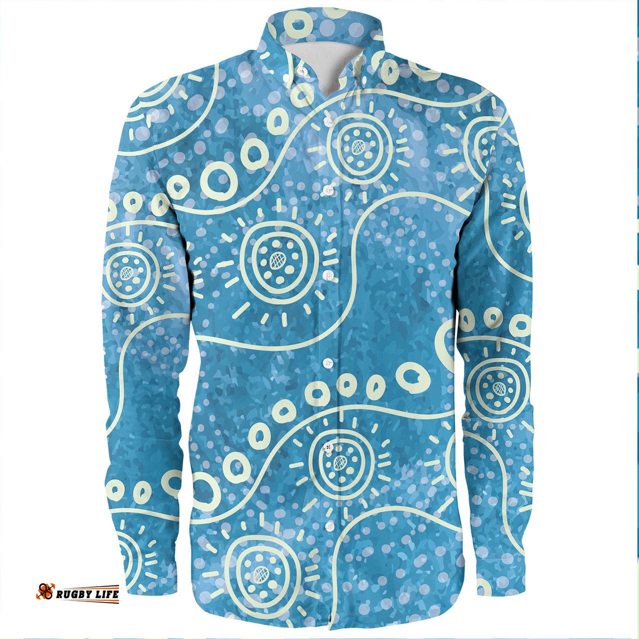 Australia Aboriginal Long Sleeve Button Shirts - River Scene In Aboriginal Dot Art Style Long Sleeve Button Shirts