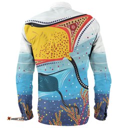 Australia Aboriginal Long Sleeve Button Shirts - Stingray Aboriginal Art Long Sleeve Button Shirts