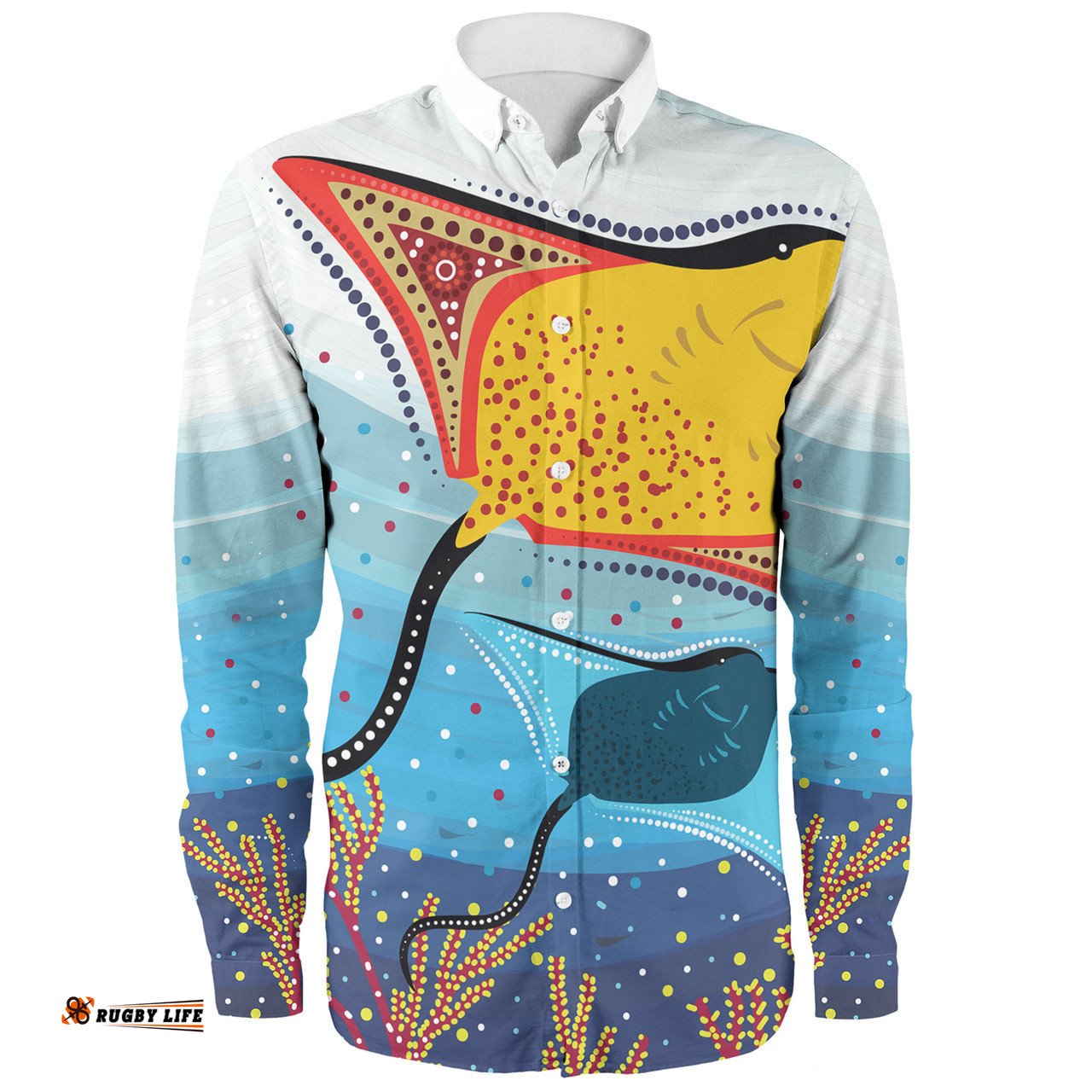 Australia Aboriginal Long Sleeve Button Shirts - Stingray Aboriginal Art Long Sleeve Button Shirts