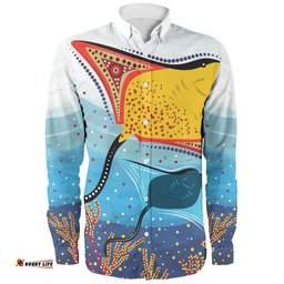 Australia Aboriginal Long Sleeve Button Shirts - Stingray Aboriginal Art Long Sleeve Button Shirts