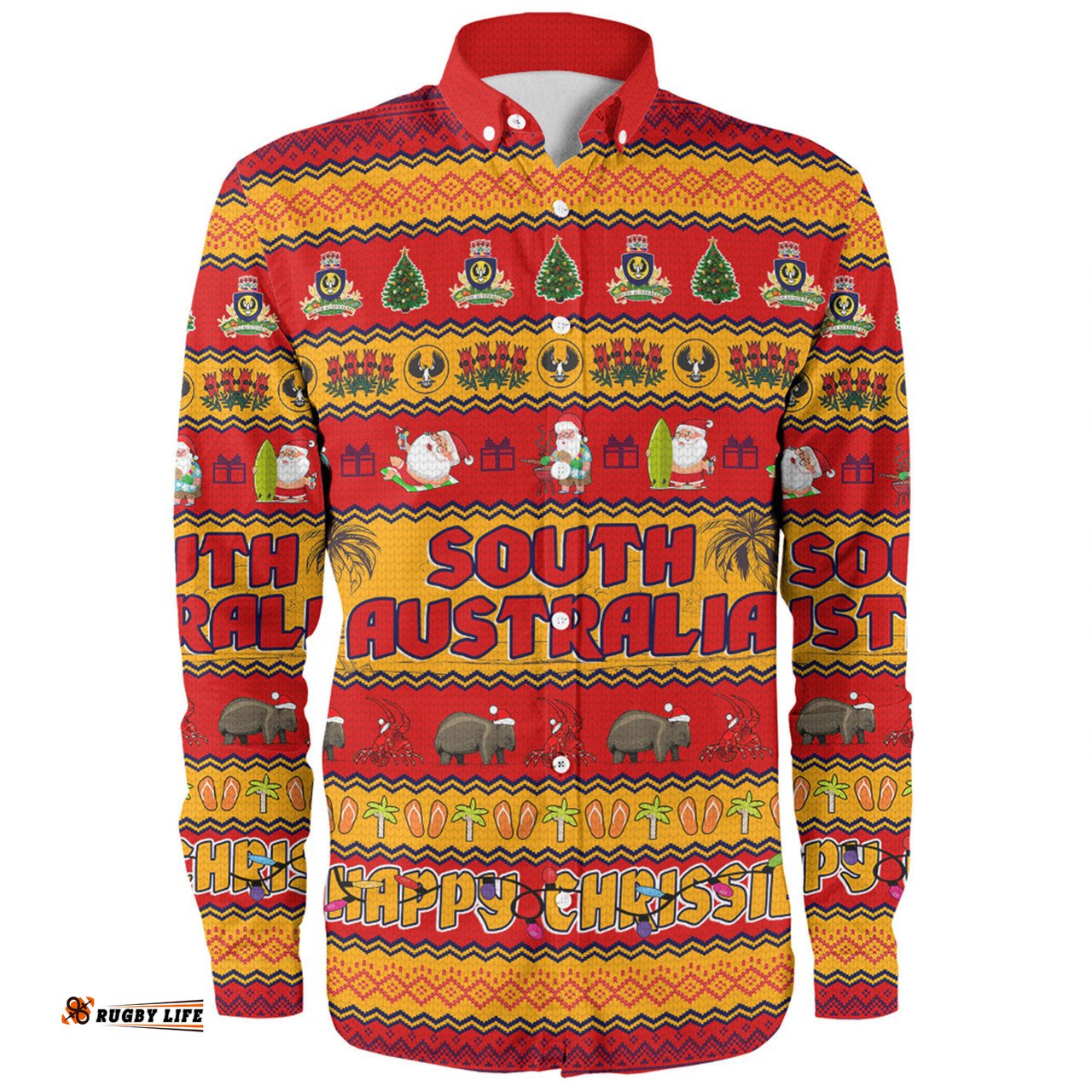 South Australia Christmas Custom Long Sleeve Button Shirt - Happy Chrissie Ugly Style Long Sleeve Button Shirt