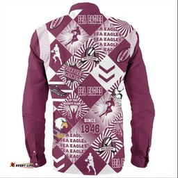 Manly Warringah Sea Eagles Long Sleeve Button Shirt - Argyle Patterns Style Tough Fan Rugby For Life