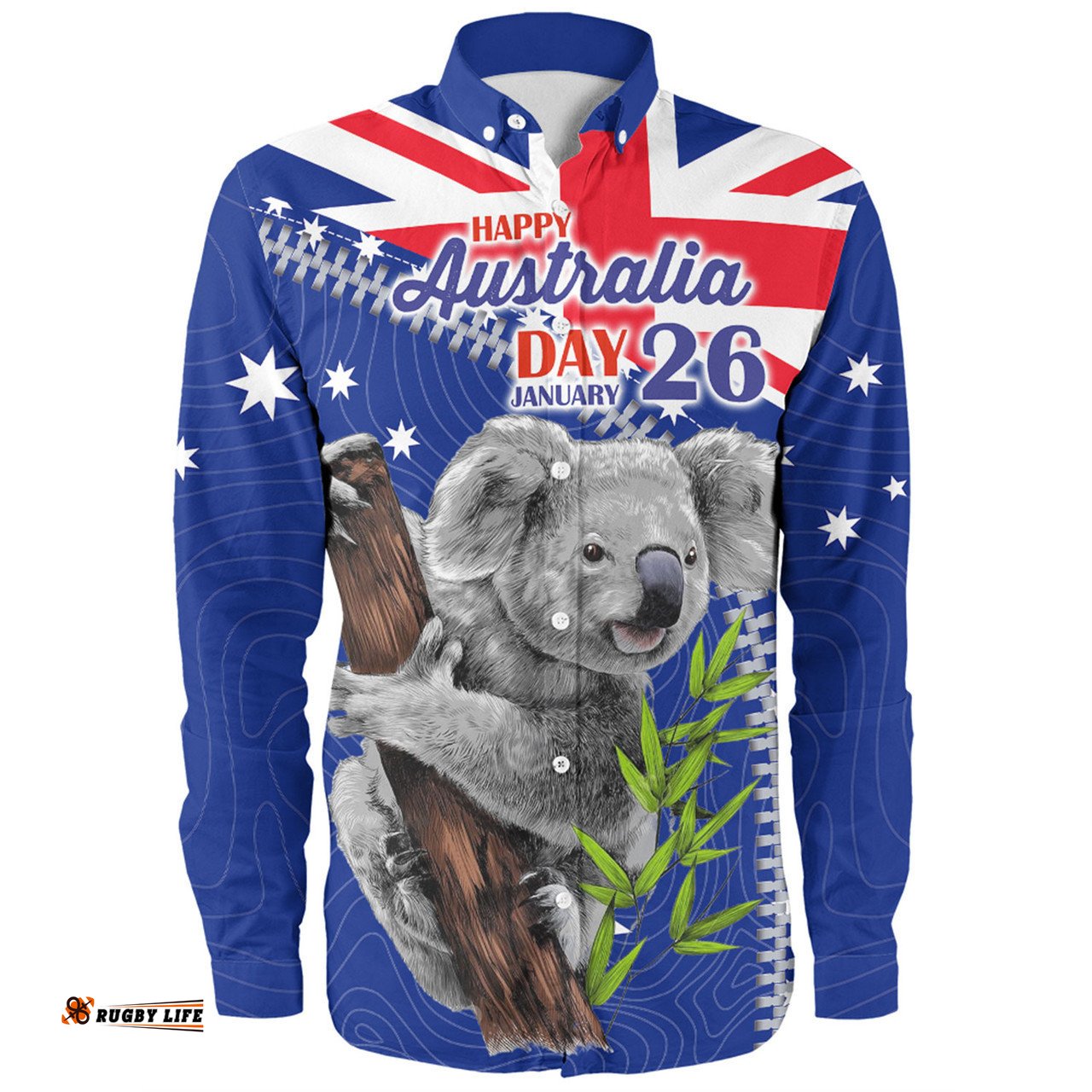 Australia Australia Day Long Sleeve Button Shirt - Koala Happy Australia Day Long Sleeve Button Shirt