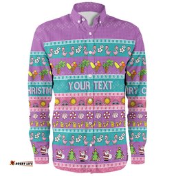 Australia Christmas Custom Long Sleeve Button Shirt - Aussie Christmas Flamingo Summer Vibes Purple Long Sleeve Button Shirt