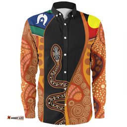Australia Aboriginal Custom Long Sleeve Button Shirt - Indigenous Rainbow Serpent Inspired Long Sleeve Button Shirt