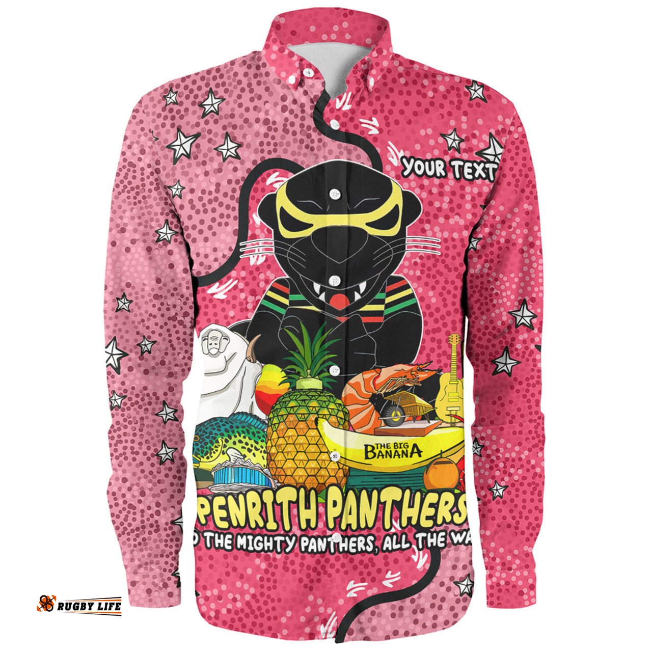 Penrith Panthers Custom Long Sleeve Button Shirt - Australian Big Things (Pink) Long Sleeve Button Shirt