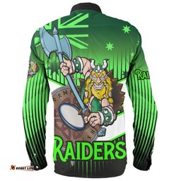 Canberra Raiders Long Sleeve Button Shirt - Canberra Raiders Mascot With Australia Flag
