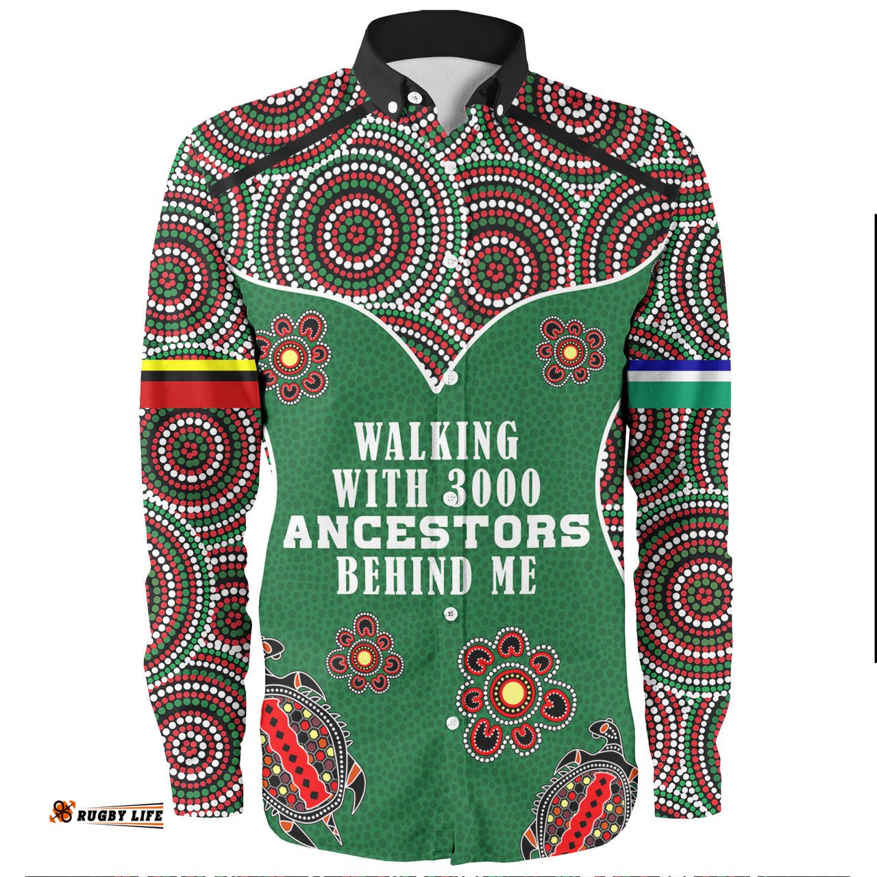 Australia Aboriginal Long Sleeve Button Shirts - Walking with 3000 Ancestors Behind Me Green Patterns Long Sleeve Button Shirts