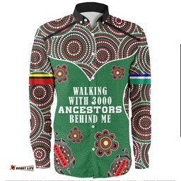 Australia Aboriginal Long Sleeve Button Shirts - Walking with 3000 Ancestors Behind Me Green Patterns Long Sleeve Button Shirts